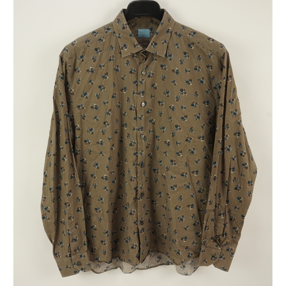 Culturata Mens 2XL Long Sleeve Brown Blue Red Floral Lightweight Button Up Shirt